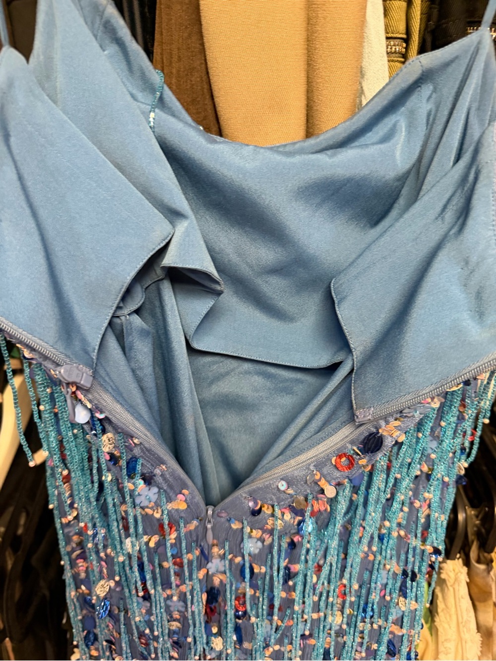 Alexis Blue Beaded Fringe Sequin Slip Dress - Picture 5 of 7